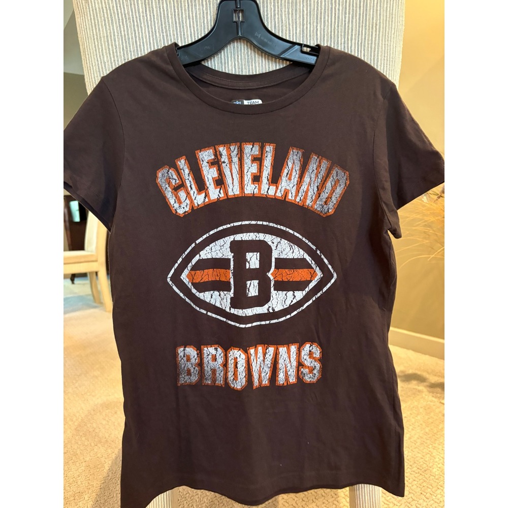 NFL Team Apparel Cleveland Browns Brown Distressed Graphic T-Shirt Womens Large